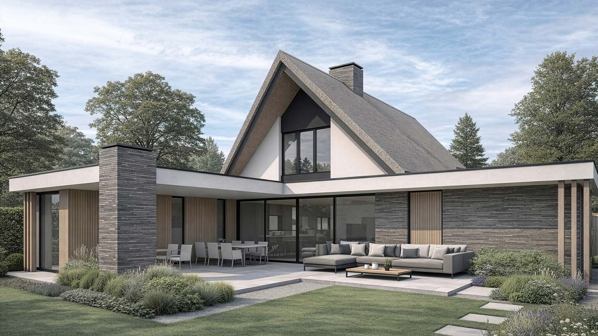 Moderne rietgedekte villa